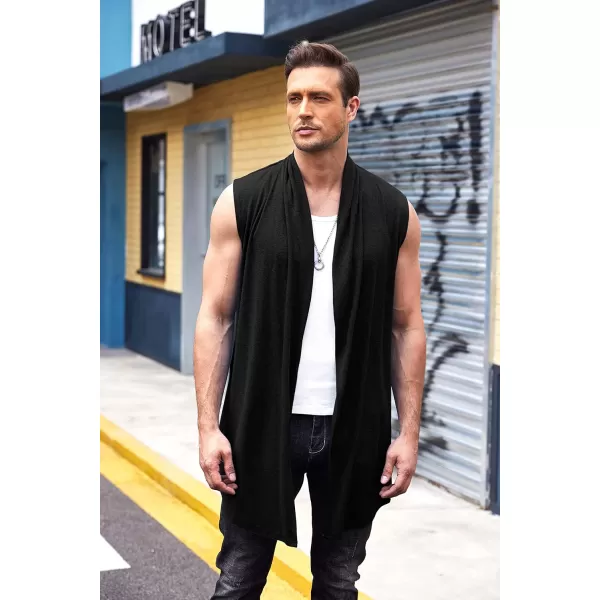 COOFANDY Men's Ruffle Shawl Collar Cardigan Sleeveless Open Front Vest Lightweight Long Length Drape Cape