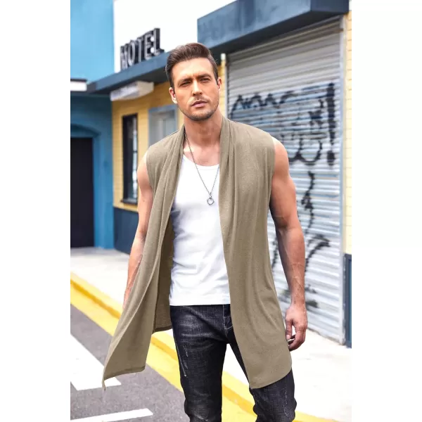 COOFANDY Men's Ruffle Shawl Collar Cardigan Sleeveless Open Front Vest Lightweight Long Length Drape Cape