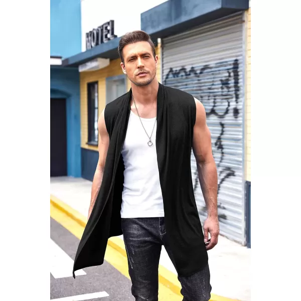 COOFANDY Men's Ruffle Shawl Collar Cardigan Sleeveless Open Front Vest Lightweight Long Length Drape Cape