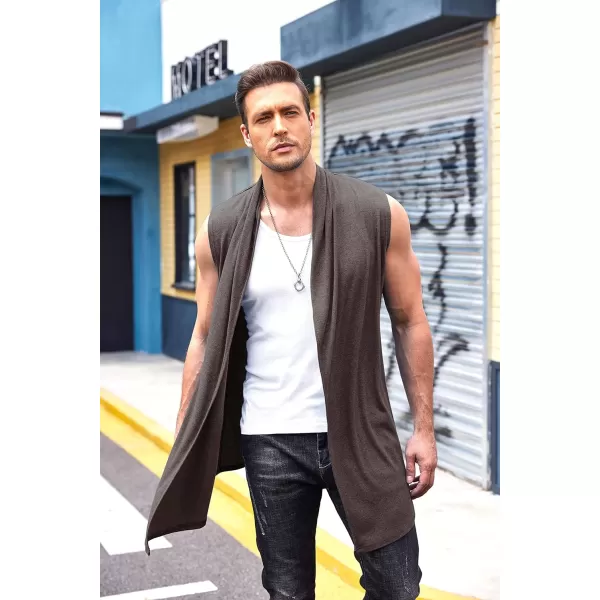 COOFANDY Men's Ruffle Shawl Collar Cardigan Sleeveless Open Front Vest Lightweight Long Length Drape Cape