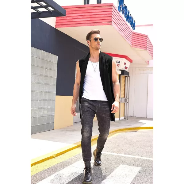 COOFANDY Men's Ruffle Shawl Collar Cardigan Sleeveless Open Front Vest Lightweight Long Length Drape Cape