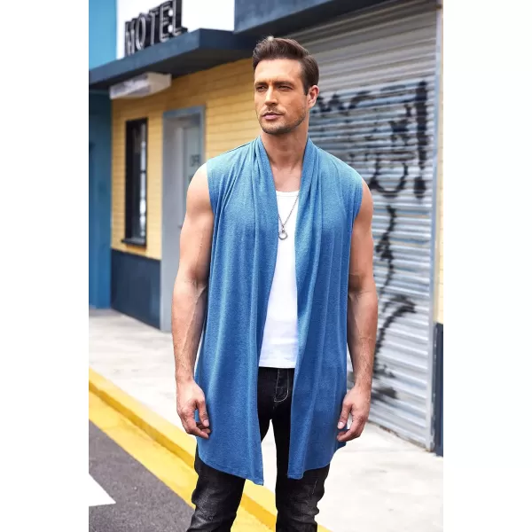 COOFANDY Men's Ruffle Shawl Collar Cardigan Sleeveless Open Front Vest Lightweight Long Length Drape Cape