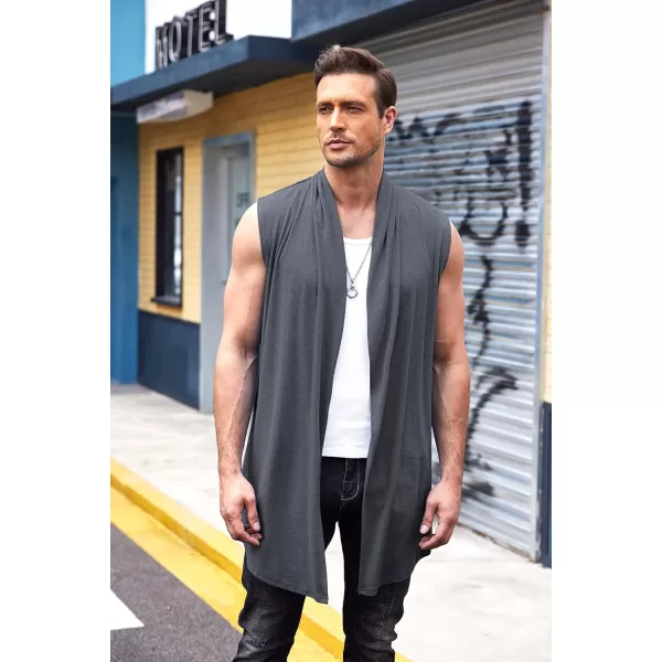 COOFANDY Men's Ruffle Shawl Collar Cardigan Sleeveless Open Front Vest Lightweight Long Length Drape Cape