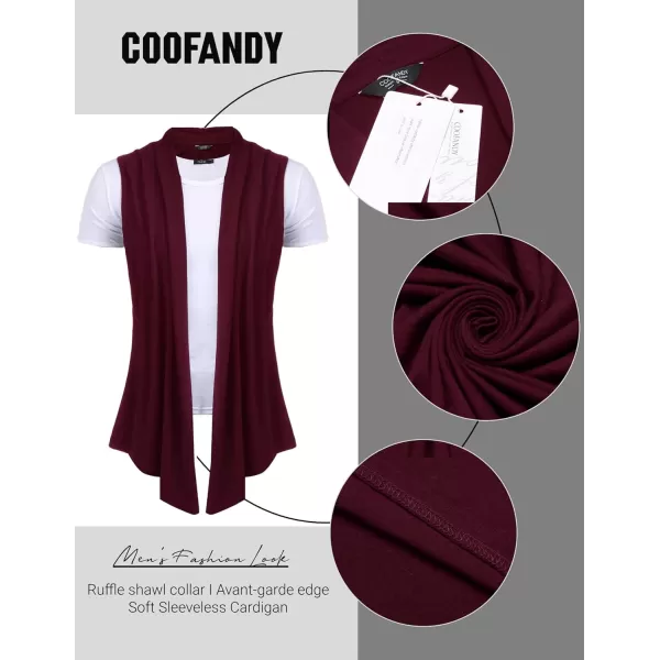COOFANDY Men's Ruffle Shawl Collar Cardigan Sleeveless Open Front Vest Lightweight Long Length Drape Cape
