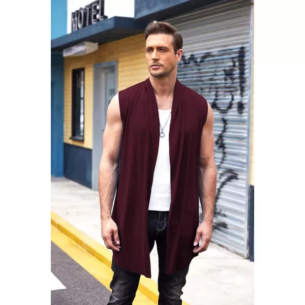 COOFANDY Men's Ruffle Shawl Collar Cardigan Sleeveless Open Front Vest Lightweight Long Length Drape Cape