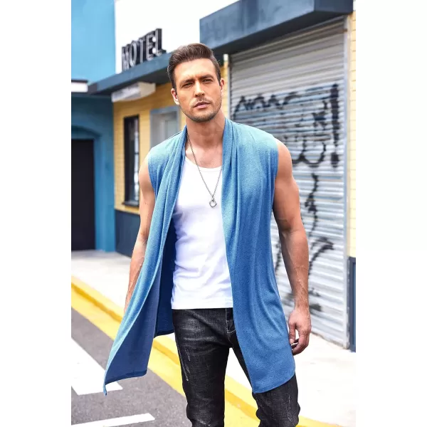 COOFANDY Men's Ruffle Shawl Collar Cardigan Sleeveless Open Front Vest Lightweight Long Length Drape Cape