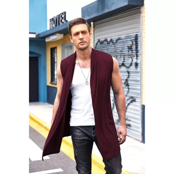 COOFANDY Men's Ruffle Shawl Collar Cardigan Sleeveless Open Front Vest Lightweight Long Length Drape Cape