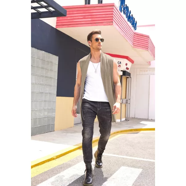 COOFANDY Men's Ruffle Shawl Collar Cardigan Sleeveless Open Front Vest Lightweight Long Length Drape Cape