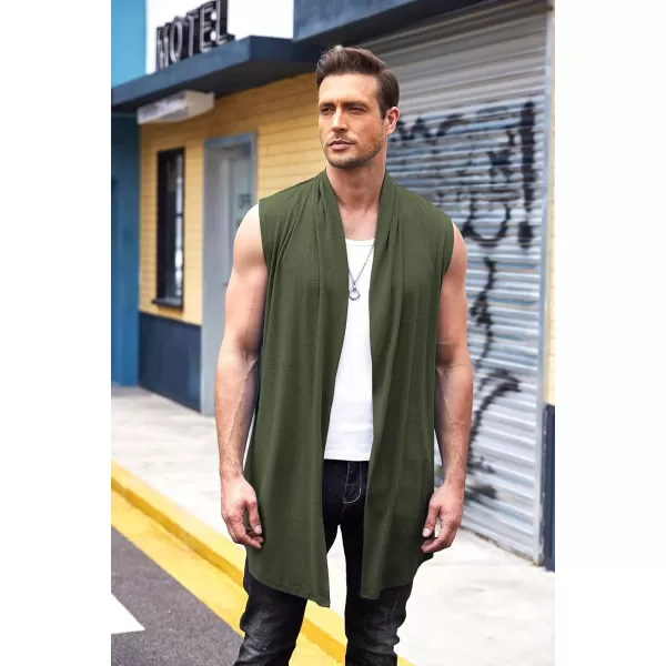 COOFANDY Men's Ruffle Shawl Collar Cardigan Sleeveless Open Front Vest Lightweight Long Length Drape Cape
