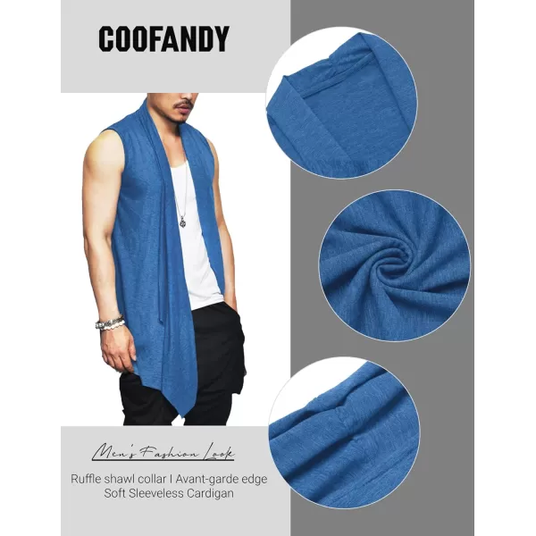 COOFANDY Men's Ruffle Shawl Collar Cardigan Sleeveless Open Front Vest Lightweight Long Length Drape Cape