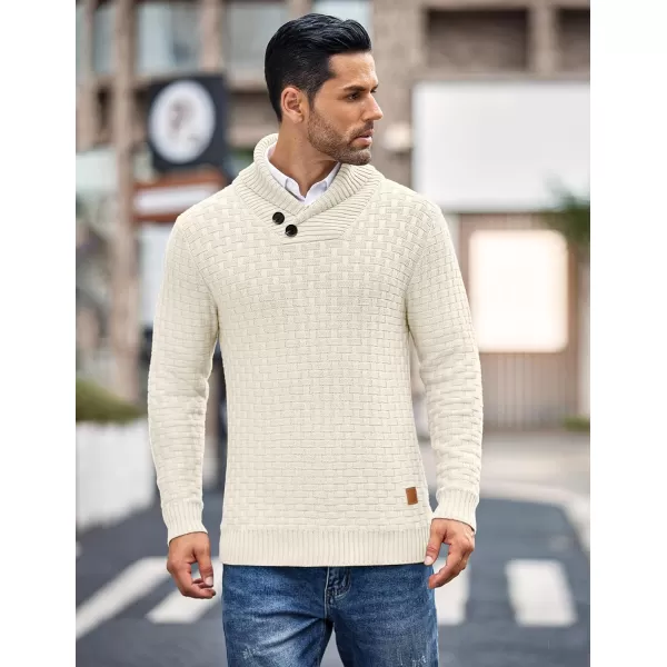 COOFANDY Men's Shawl Collar Pullover Sweater Casual Slim Fit Button Textured Knit Sweaters