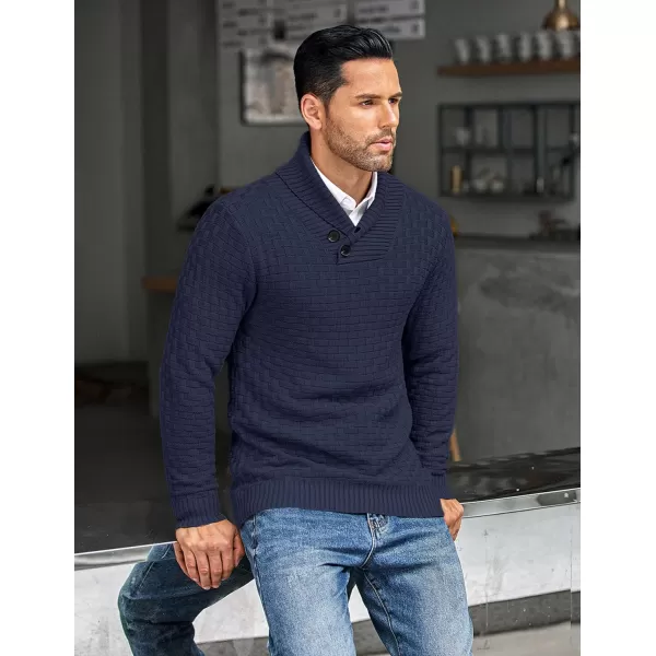 COOFANDY Men's Shawl Collar Pullover Sweater Casual Slim Fit Button Textured Knit Sweaters