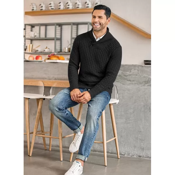 COOFANDY Men's Shawl Collar Pullover Sweater Casual Slim Fit Button Textured Knit Sweaters