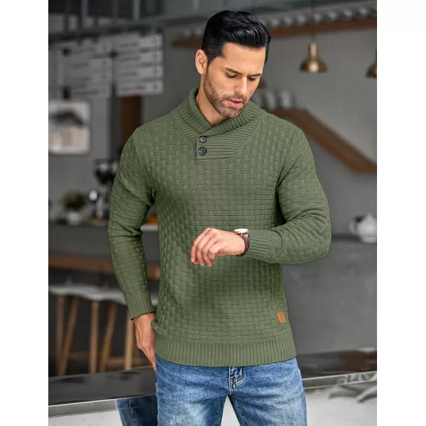 COOFANDY Men's Shawl Collar Pullover Sweater Casual Slim Fit Button Textured Knit Sweaters