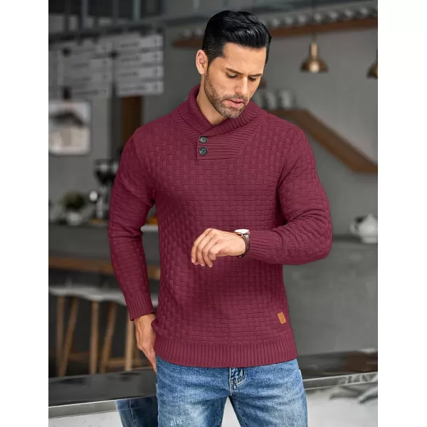 COOFANDY Men's Shawl Collar Pullover Sweater Casual Slim Fit Button Textured Knit Sweaters