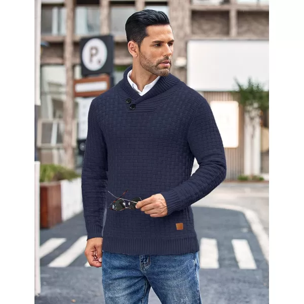 COOFANDY Men's Shawl Collar Pullover Sweater Casual Slim Fit Button Textured Knit Sweaters