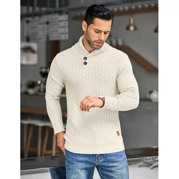 COOFANDY Men's Shawl Collar Pullover Sweater Casual Slim Fit Button Textured Knit Sweaters