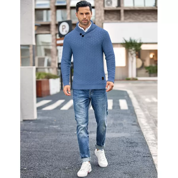 COOFANDY Men's Shawl Collar Pullover Sweater Casual Slim Fit Button Textured Knit Sweaters