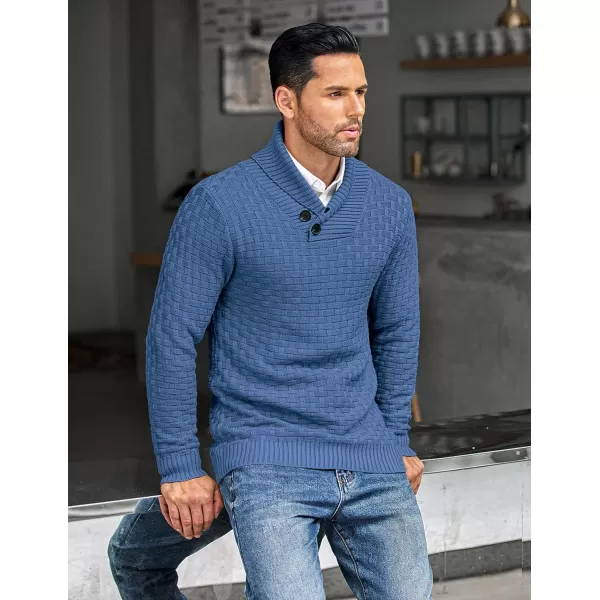 COOFANDY Men's Shawl Collar Pullover Sweater Casual Slim Fit Button Textured Knit Sweaters