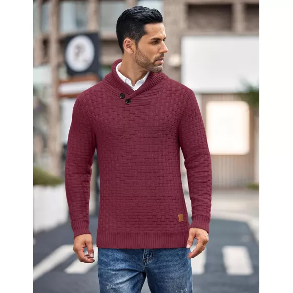 COOFANDY Men's Shawl Collar Pullover Sweater Casual Slim Fit Button Textured Knit Sweaters