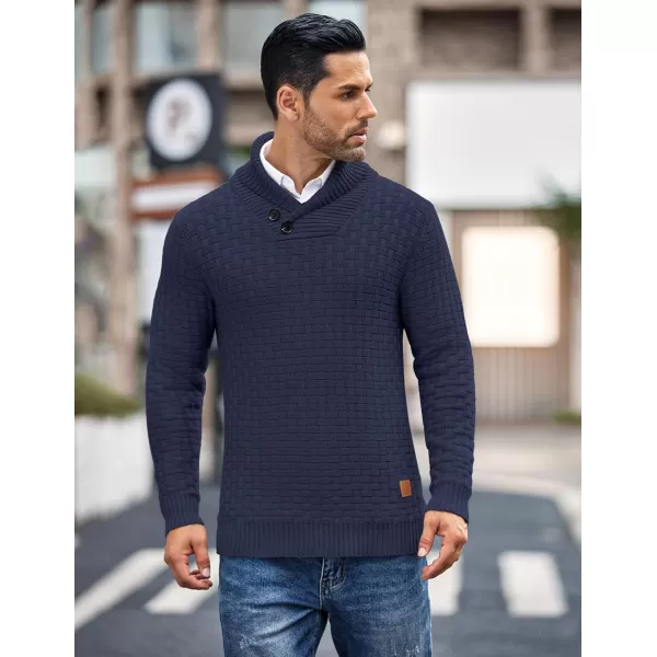 COOFANDY Men's Shawl Collar Pullover Sweater Casual Slim Fit Button Textured Knit Sweaters