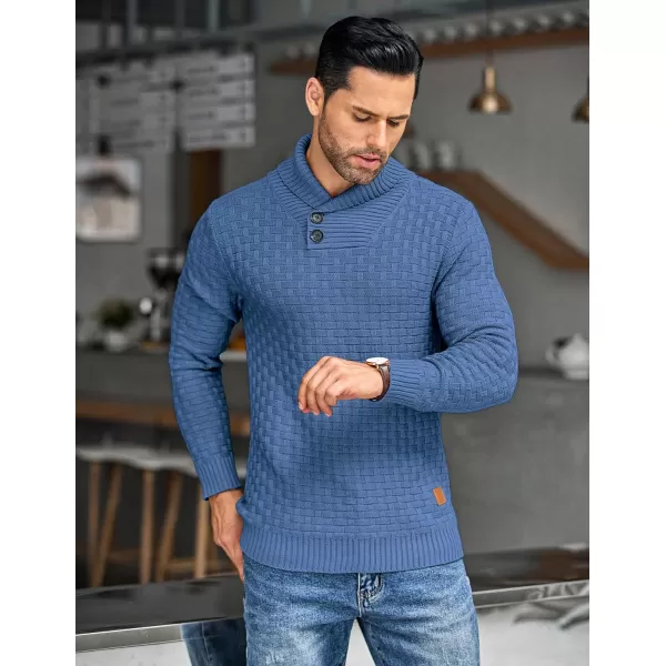 COOFANDY Men's Shawl Collar Pullover Sweater Casual Slim Fit Button Textured Knit Sweaters