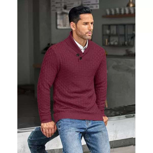COOFANDY Men's Shawl Collar Pullover Sweater Casual Slim Fit Button Textured Knit Sweaters