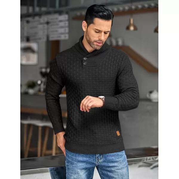 COOFANDY Men's Shawl Collar Pullover Sweater Casual Slim Fit Button Textured Knit Sweaters