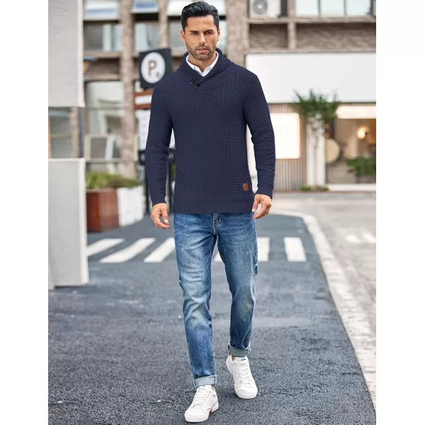 COOFANDY Men's Shawl Collar Pullover Sweater Casual Slim Fit Button Textured Knit Sweaters