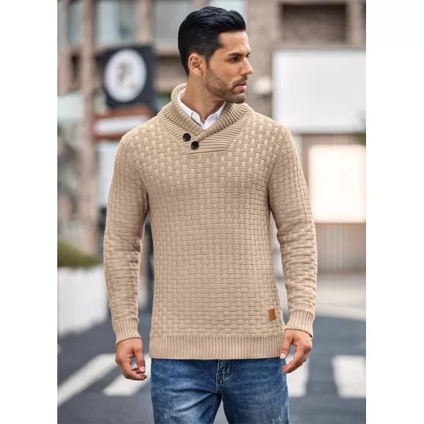 COOFANDY Men's Shawl Collar Pullover Sweater Casual Slim Fit Button Textured Knit Sweaters