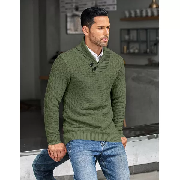 COOFANDY Men's Shawl Collar Pullover Sweater Casual Slim Fit Button Textured Knit Sweaters