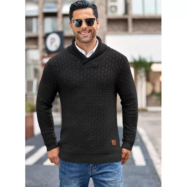 COOFANDY Men's Shawl Collar Pullover Sweater Casual Slim Fit Button Textured Knit Sweaters