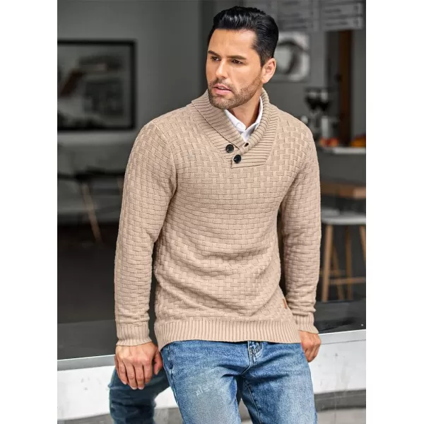 COOFANDY Men's Shawl Collar Pullover Sweater Casual Slim Fit Button Textured Knit Sweaters