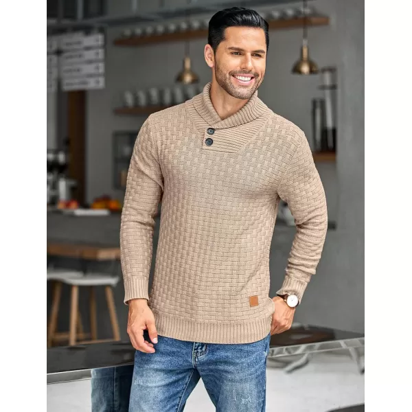 COOFANDY Men's Shawl Collar Pullover Sweater Casual Slim Fit Button Textured Knit Sweaters