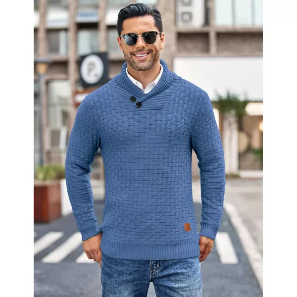COOFANDY Men's Shawl Collar Pullover Sweater Casual Slim Fit Button Textured Knit Sweaters