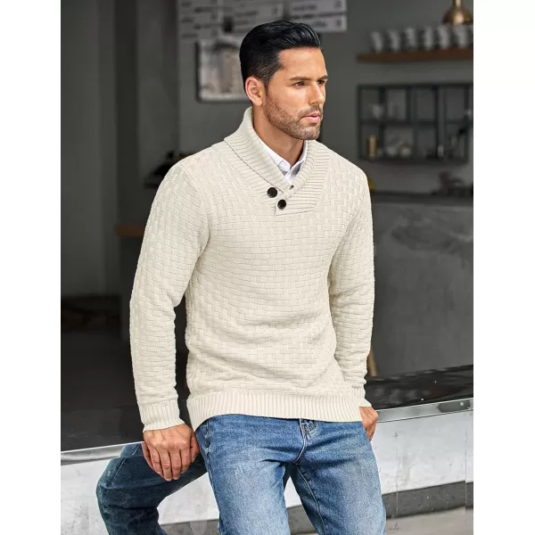 COOFANDY Men's Shawl Collar Pullover Sweater Casual Slim Fit Button Textured Knit Sweaters