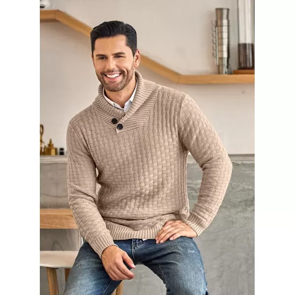 COOFANDY Men's Shawl Collar Pullover Sweater Casual Slim Fit Button Textured Knit Sweaters