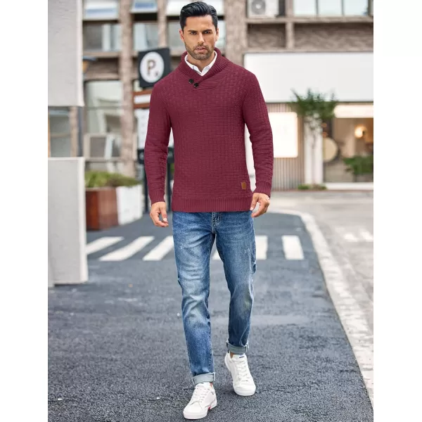 COOFANDY Men's Shawl Collar Pullover Sweater Casual Slim Fit Button Textured Knit Sweaters