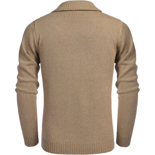 COOFANDY Men's Shawl Collar Pullover Sweater Relaxed Fit Casual Cotton Cable Knit Sweaters with Pockets