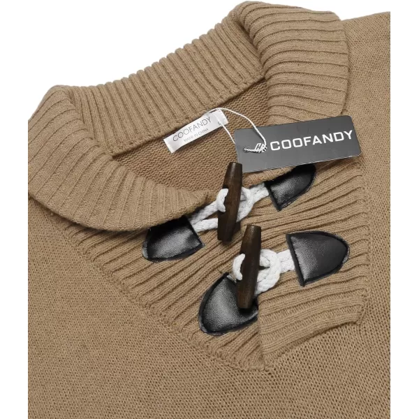 COOFANDY Men's Shawl Collar Pullover Sweater Relaxed Fit Casual Cotton Cable Knit Sweaters with Pockets