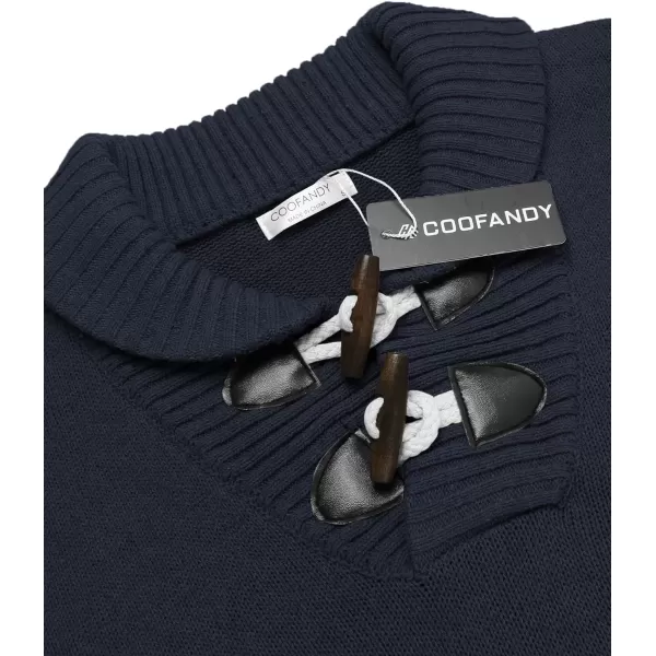 COOFANDY Men's Shawl Collar Pullover Sweater Relaxed Fit Casual Cotton Cable Knit Sweaters with Pockets