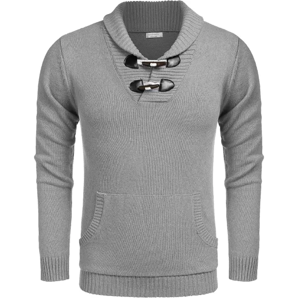 COOFANDY Men's Shawl Collar Pullover Sweater Relaxed Fit Casual Cotton Cable Knit Sweaters with Pockets