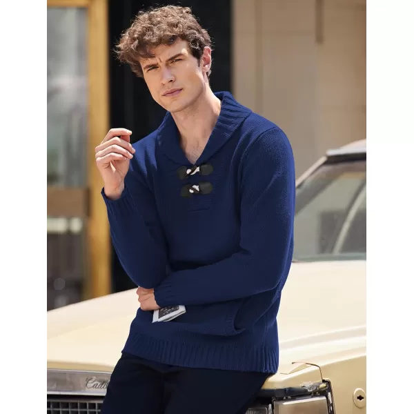 COOFANDY Men's Shawl Collar Pullover Sweater Relaxed Fit Casual Cotton Cable Knit Sweaters with Pockets