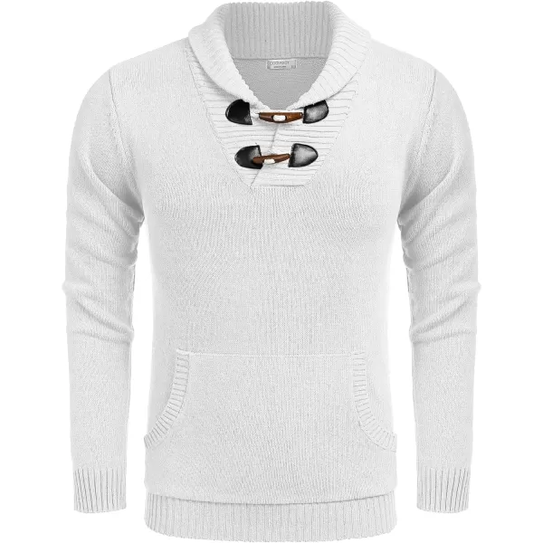 COOFANDY Men's Shawl Collar Pullover Sweater Relaxed Fit Casual Cotton Cable Knit Sweaters with Pockets