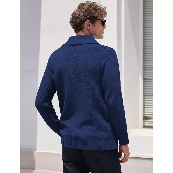 COOFANDY Men's Shawl Collar Pullover Sweater Relaxed Fit Casual Cotton Cable Knit Sweaters with Pockets