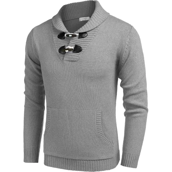 COOFANDY Men's Shawl Collar Pullover Sweater Relaxed Fit Casual Cotton Cable Knit Sweaters with Pockets