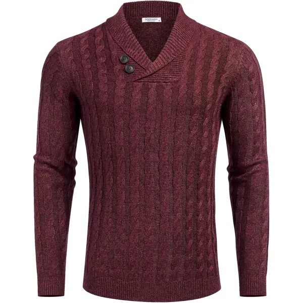 COOFANDY Men's Shawl Collar Pullover Sweater Slim Fit Casual Button Cable Knit Sweaters