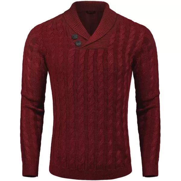 COOFANDY Men's Shawl Collar Pullover Sweater Slim Fit Casual Button Cable Knit Sweaters