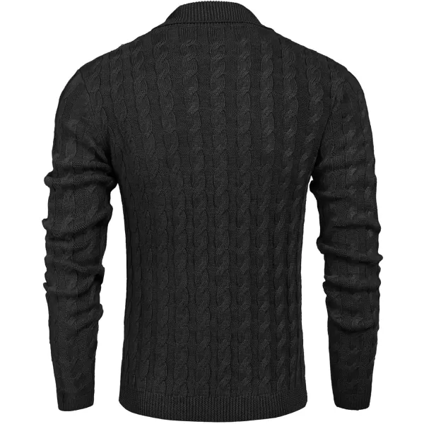 COOFANDY Men's Shawl Collar Pullover Sweater Slim Fit Casual Button Cable Knit Sweaters