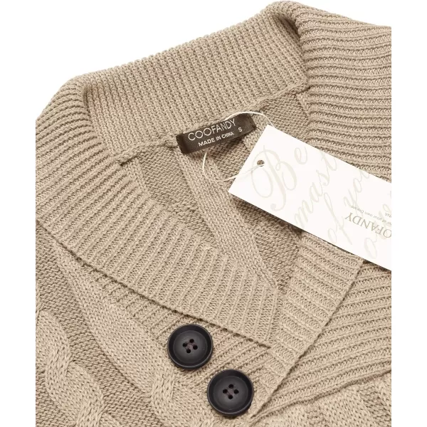 COOFANDY Men's Shawl Collar Pullover Sweater Slim Fit Casual Button Cable Knit Sweaters
